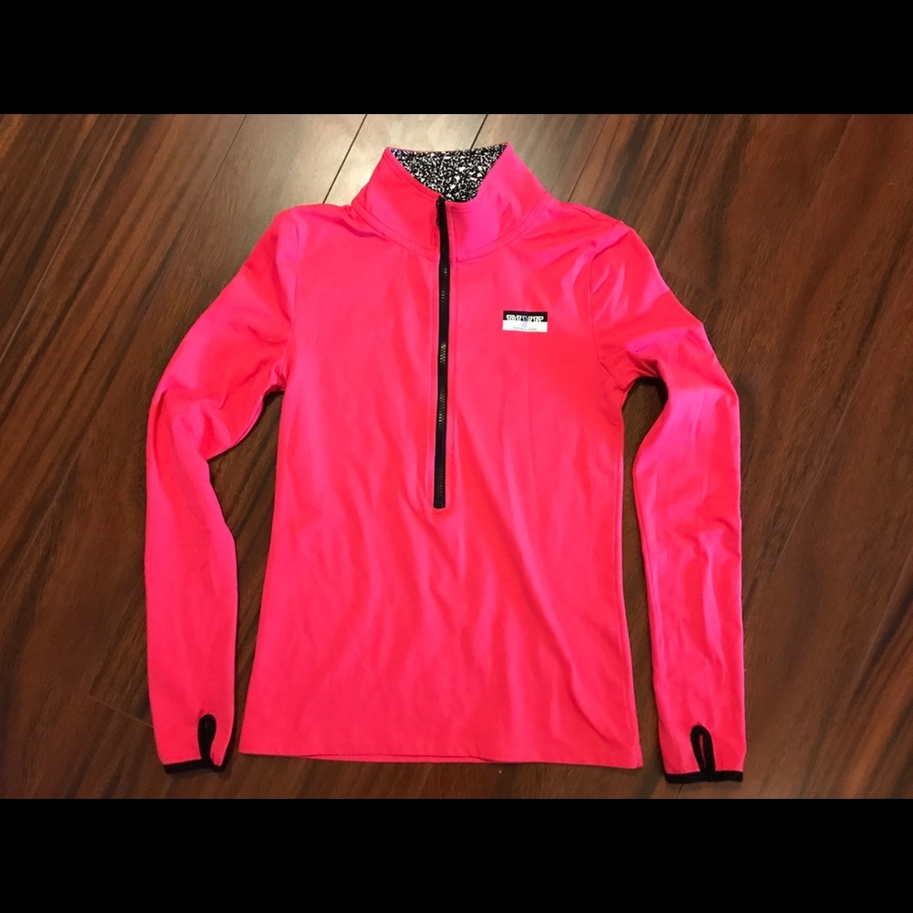 PINK Ultimate women’s small athletic half zip, long sleeve thumb holes neon pink